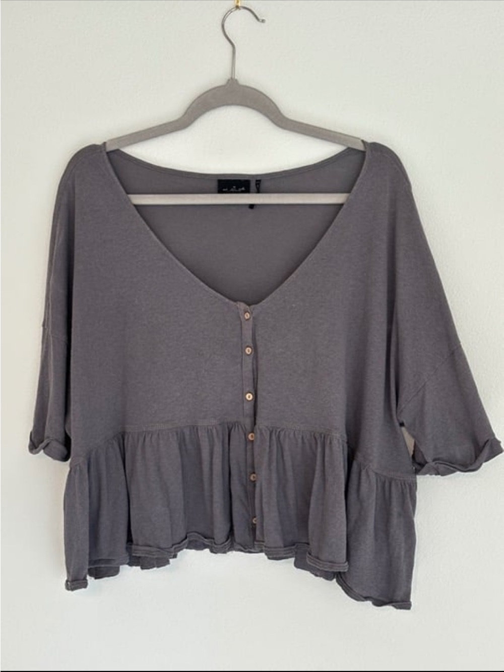Flowy Button-Front Peplum Top - Gray/Purple
